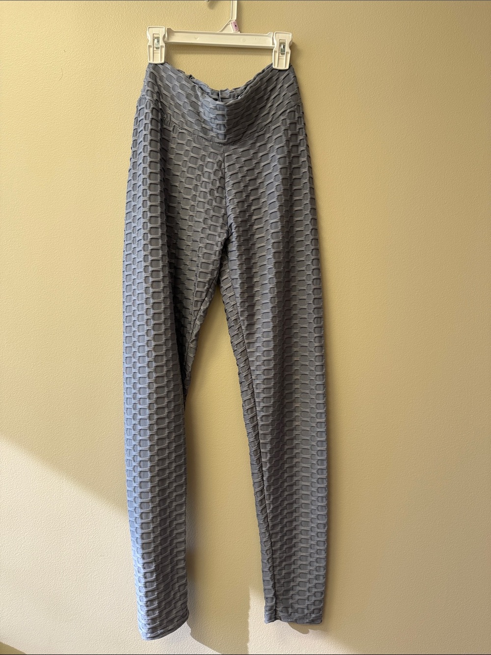 Textured High-Waist Leggings in Light Gray